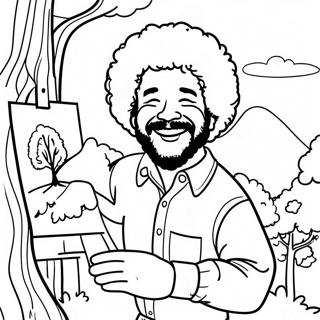 Iloinen Bob Ross Maalaamassa Onnellista Puuta Varityssivu 56494-44697